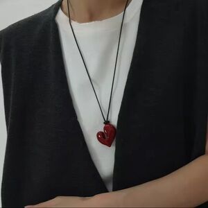 Red Heart Pendant Necklace Vintage 80s Aesthetic Love